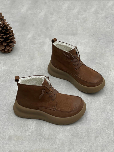 Women Vintage Genuine Leather Fleece-lined Boots