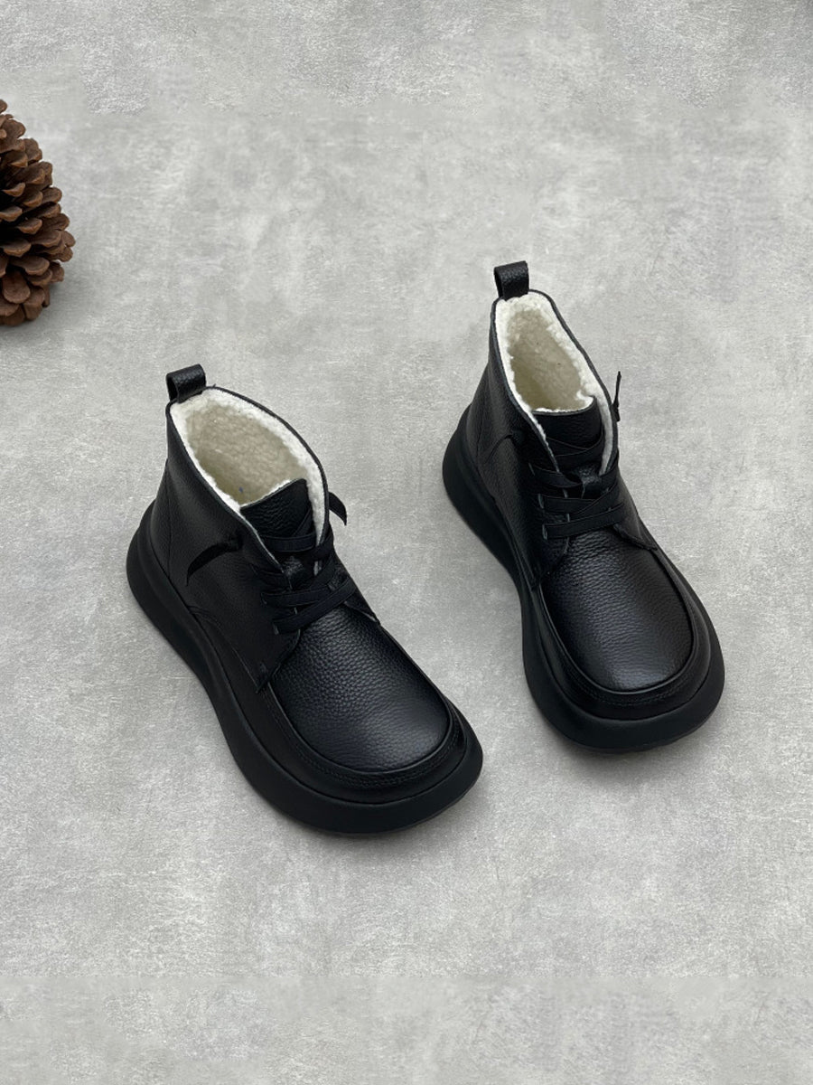 Women Vintage Genuine Leather Fleece-lined Boots