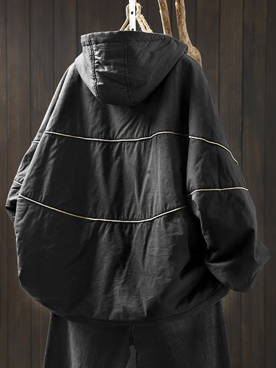 Women Autumn Casual Pure Color Padded Hooded Jacket