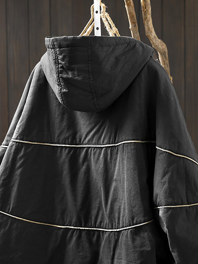 Women Autumn Casual Pure Color Padded Hooded Jacket