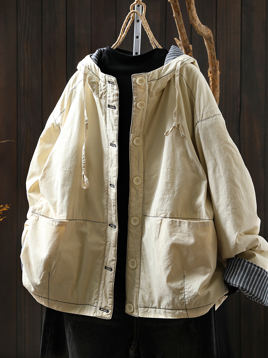 Women Autumn Casual Pure Color Padded Hooded Jacket