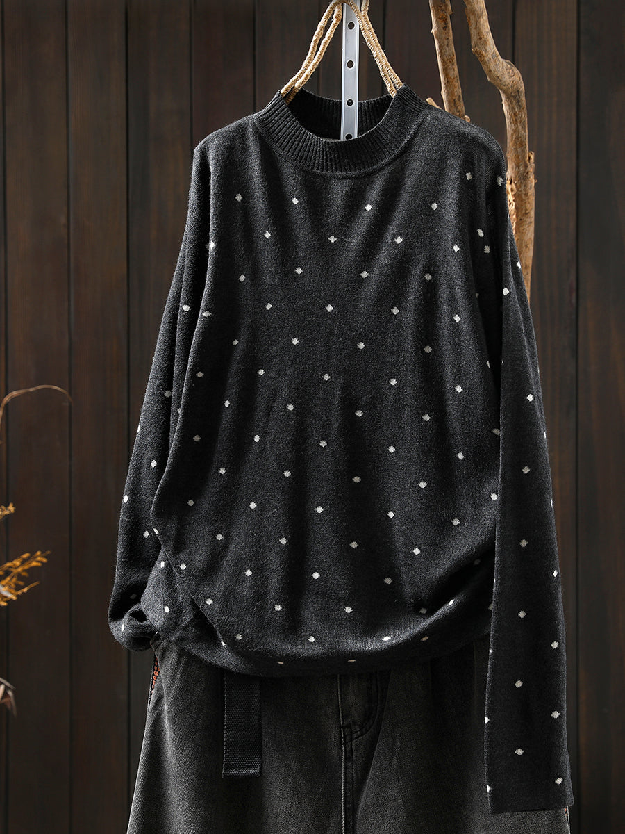 Women Autumn Artsy Dot Knitted O-Neck Blouse