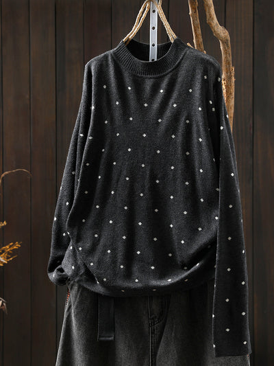Women Autumn Artsy Dot Knitted O-Neck Blouse