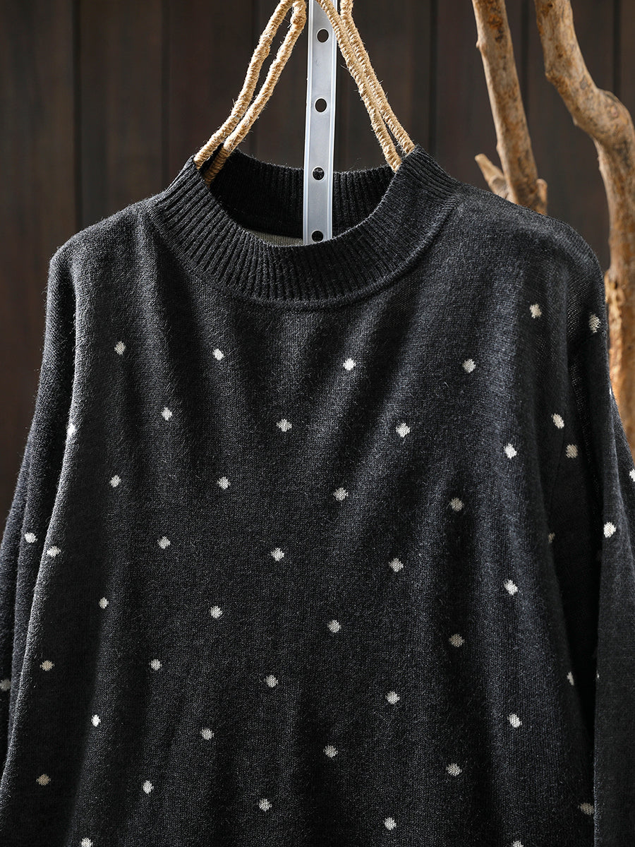 Women Autumn Artsy Dot Knitted O-Neck Blouse
