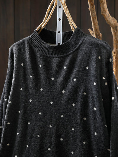 Women Autumn Artsy Dot Knitted O-Neck Blouse