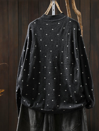 Women Autumn Artsy Dot Knitted O-Neck Blouse