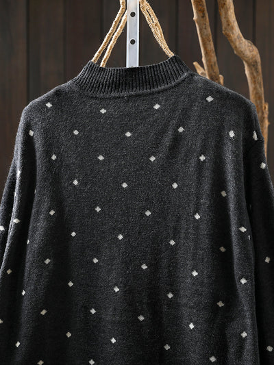 Women Autumn Artsy Dot Knitted O-Neck Blouse
