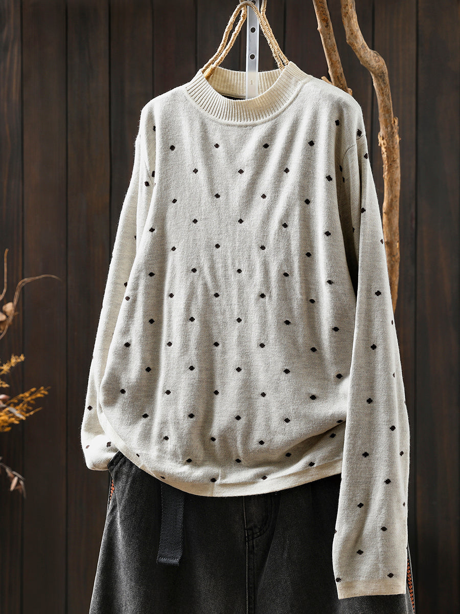 Women Autumn Artsy Dot Knitted O-Neck Blouse