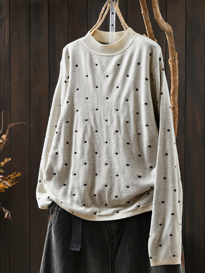 Women Autumn Artsy Dot Knitted O-Neck Blouse