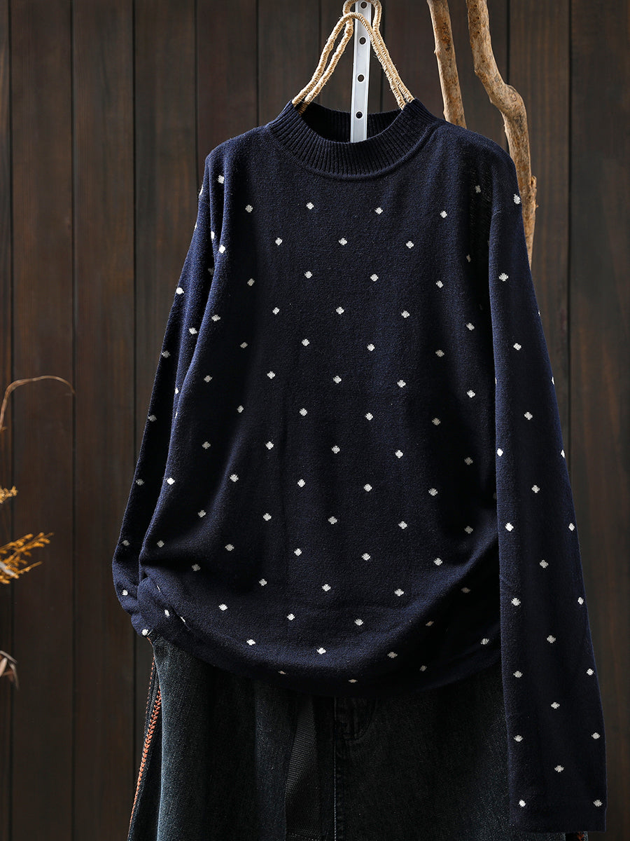Women Autumn Artsy Dot Knitted O-Neck Blouse