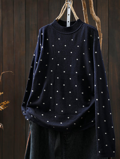 Women Autumn Artsy Dot Knitted O-Neck Blouse
