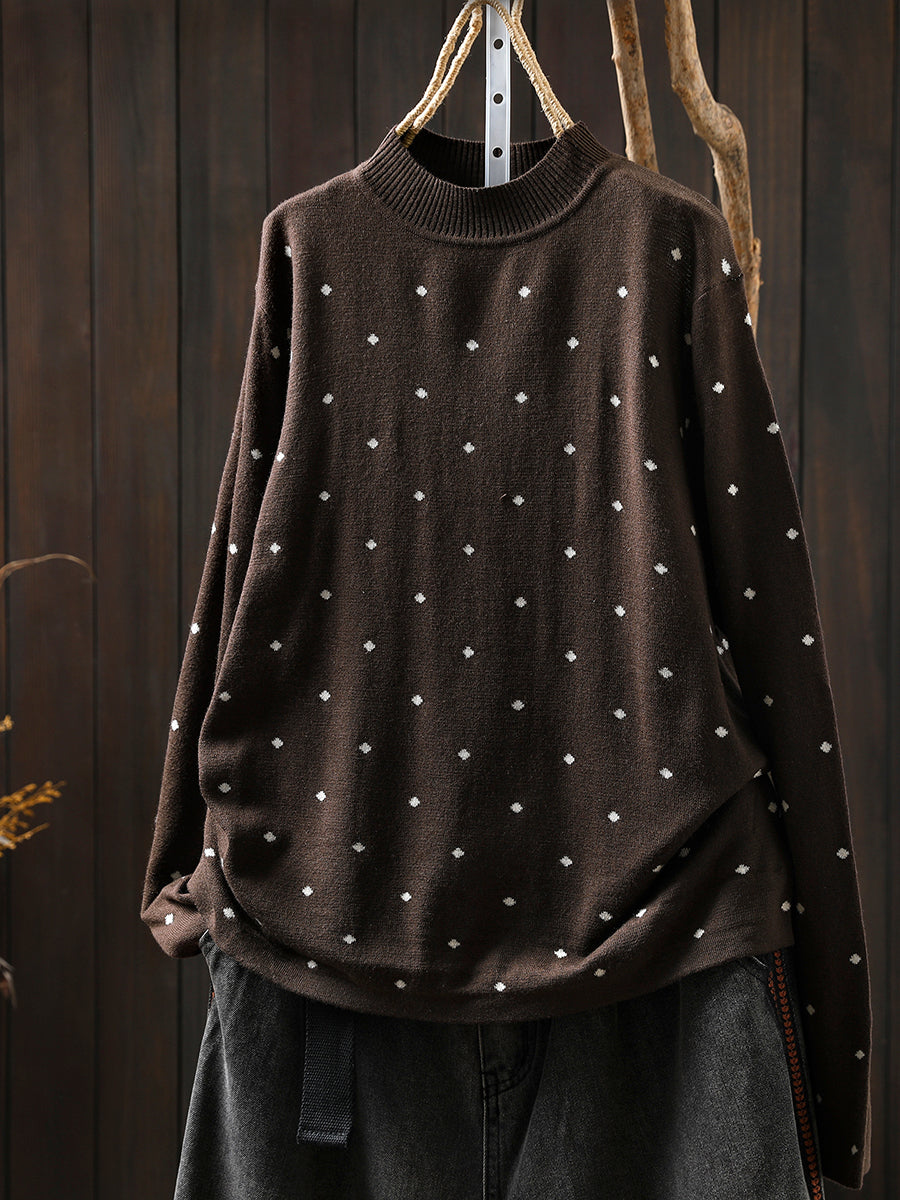 Women Autumn Artsy Dot Knitted O-Neck Blouse