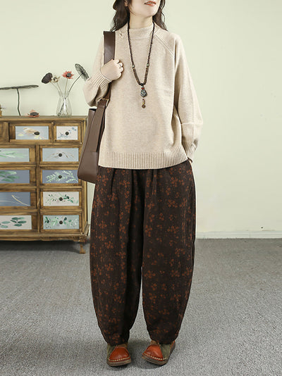 Women Autumn Ethnic Pure Color Stand Collar Sweater