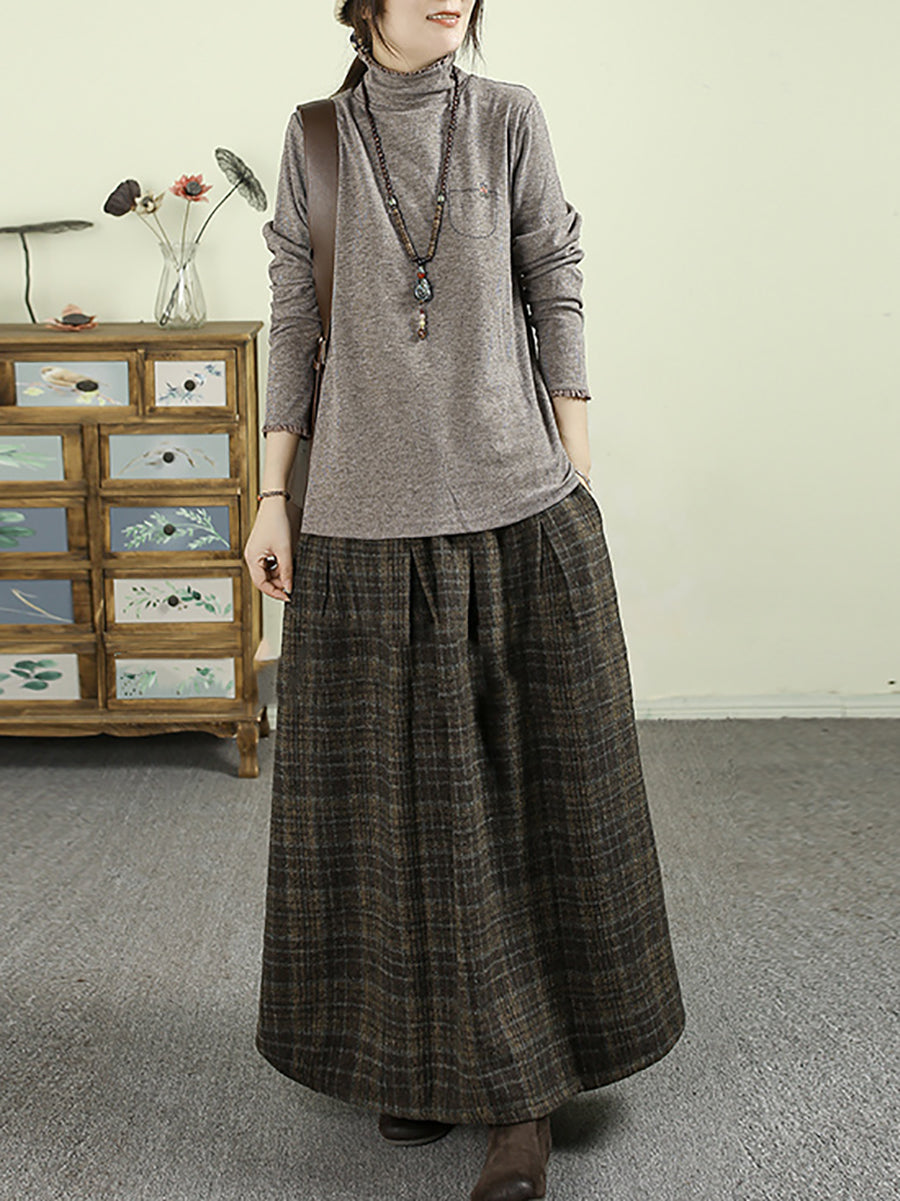 Women Casual Pure Color Turtleneck Blouse