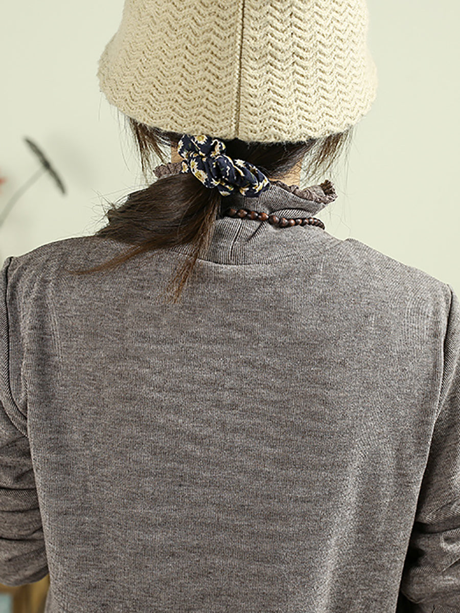 Women Casual Pure Color Turtleneck Blouse