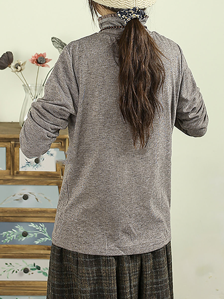 Women Casual Pure Color Turtleneck Blouse