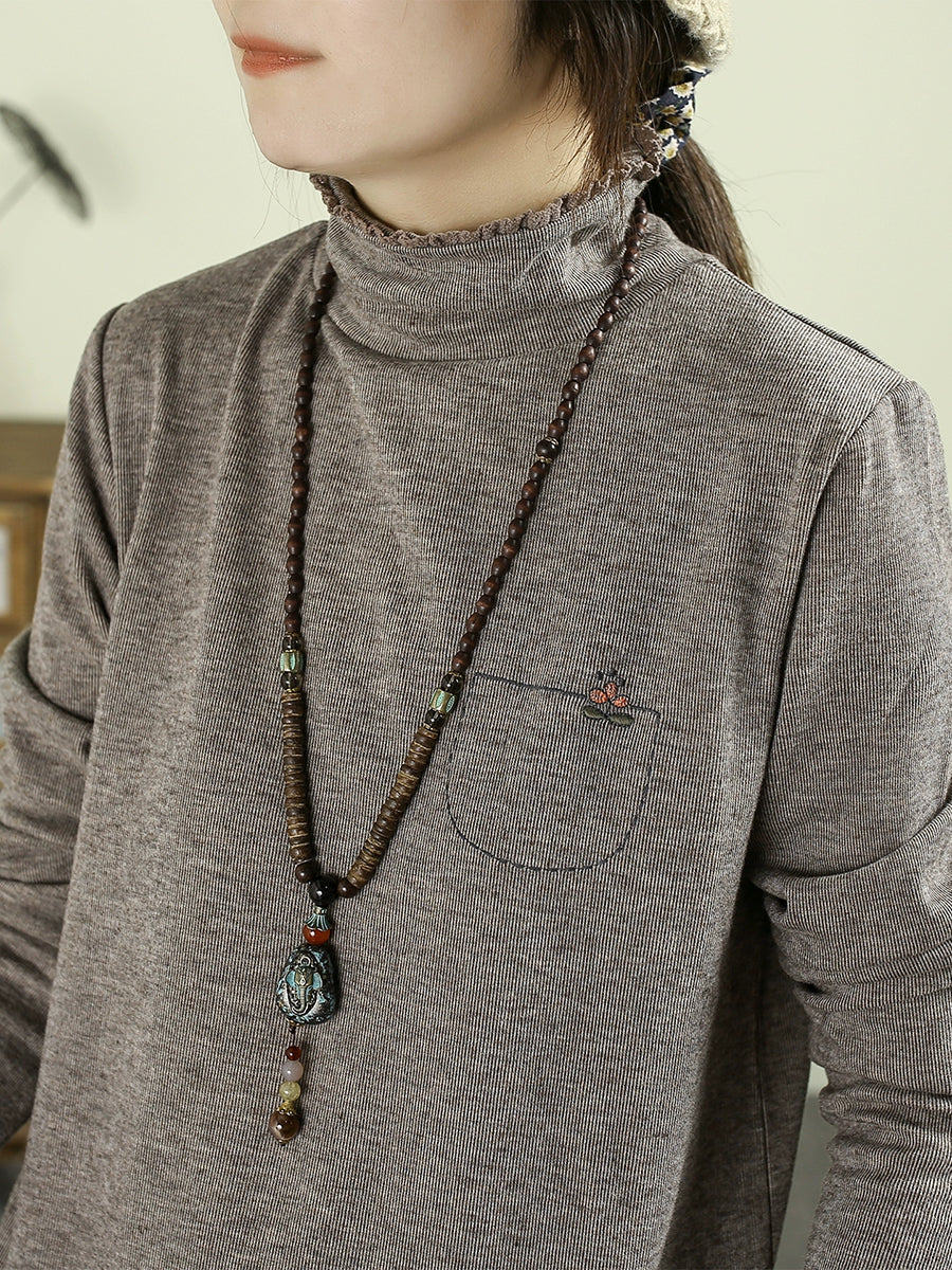 Women Casual Pure Color Turtleneck Blouse