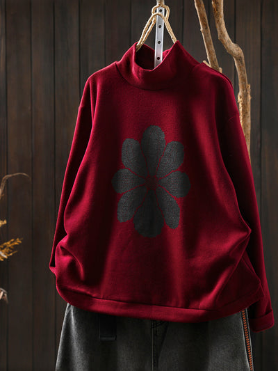 Women Autumn Flower Half-Turtleneck Knitted Sweater