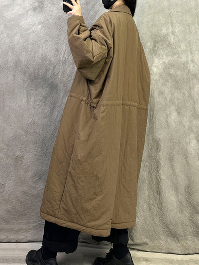 Women Winter Casual Pure Color Turn-down Collar Long Coat