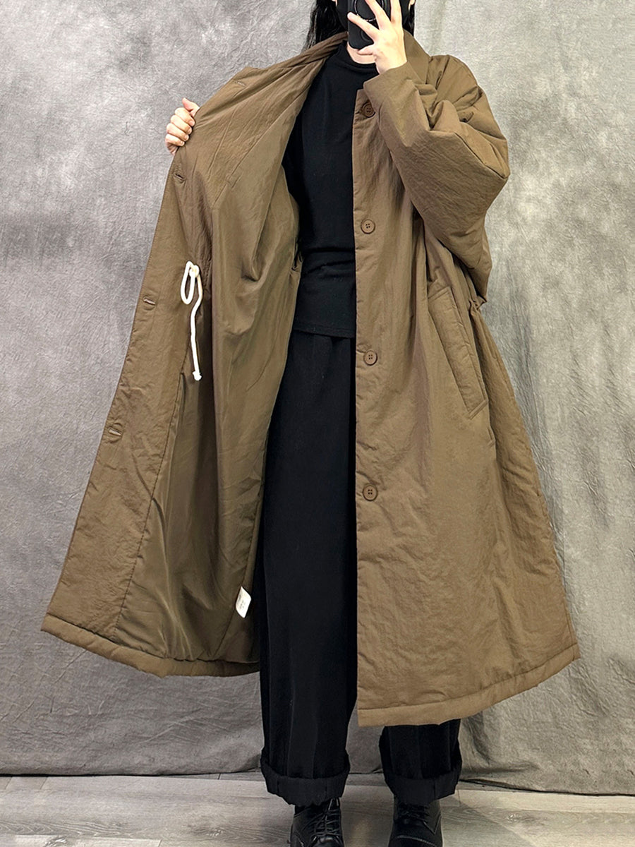 Women Winter Casual Pure Color Turn-down Collar Long Coat