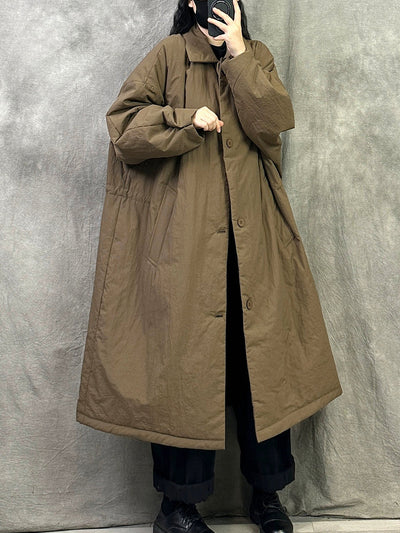 Women Winter Casual Pure Color Turn-down Collar Long Coat