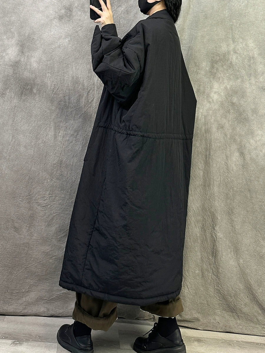 Women Winter Casual Pure Color Turn-down Collar Long Coat