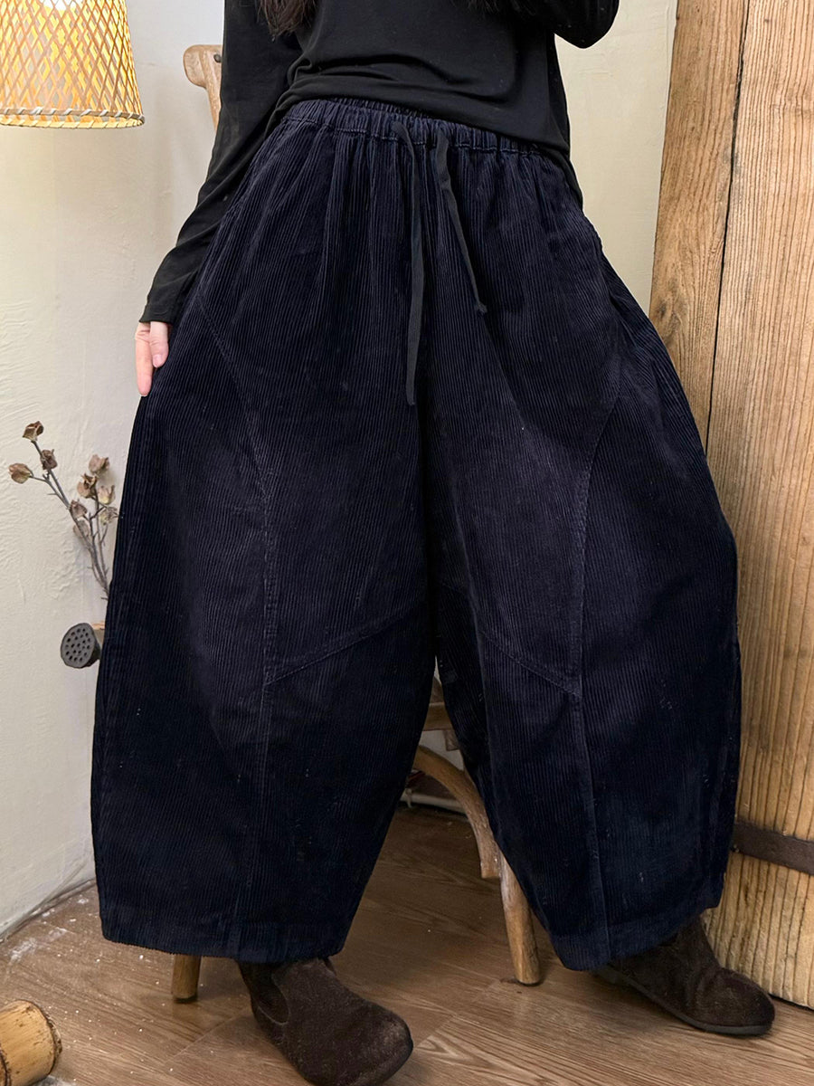 Women Autumn Retro Pure Color Corduroy Harem Pants
