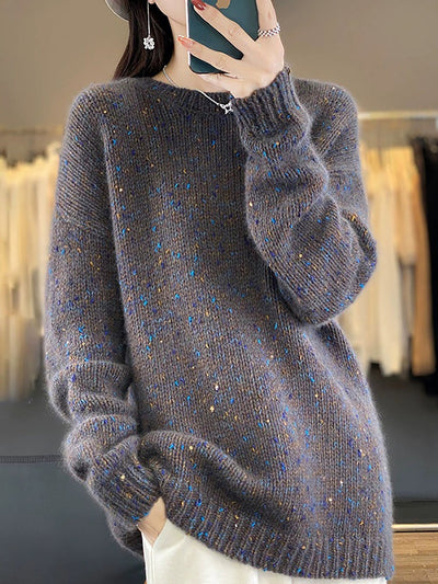 Women Autumn Artsy Wool O-Neck Knitted Sweater
