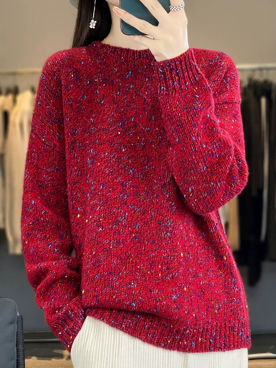 Women Autumn Artsy Wool O-Neck Knitted Sweater