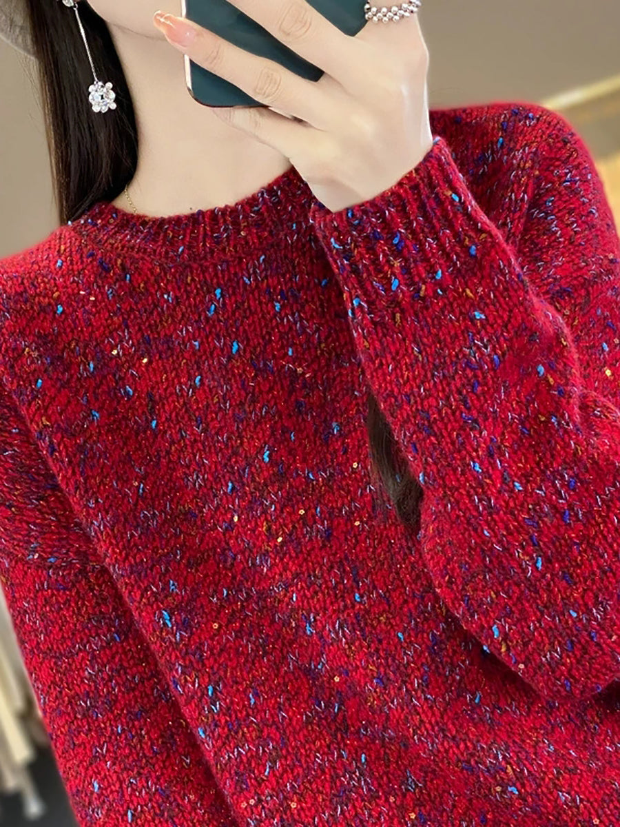 Women Autumn Artsy Wool O-Neck Knitted Sweater