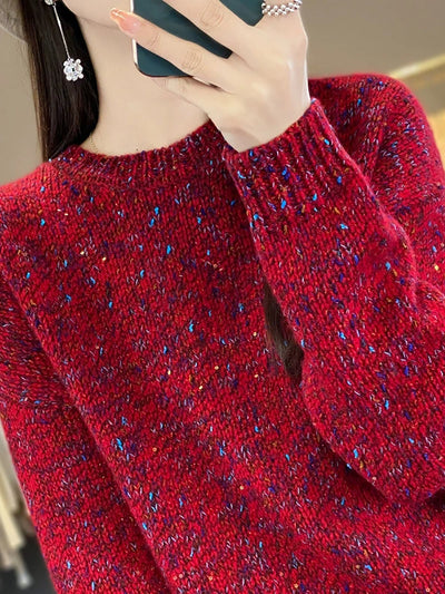Women Autumn Artsy Wool O-Neck Knitted Sweater