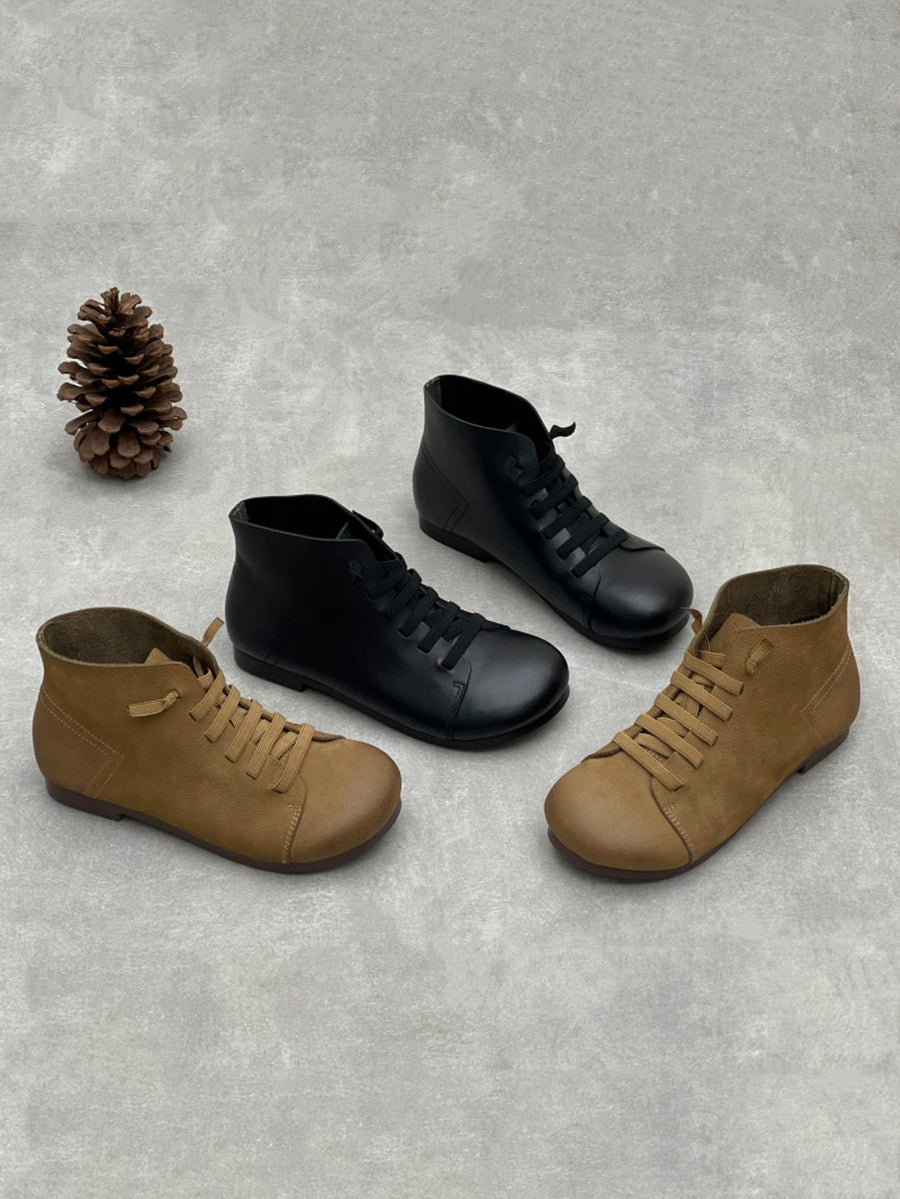 Women Winter Pure Color Genuine Leather Ankle Boots