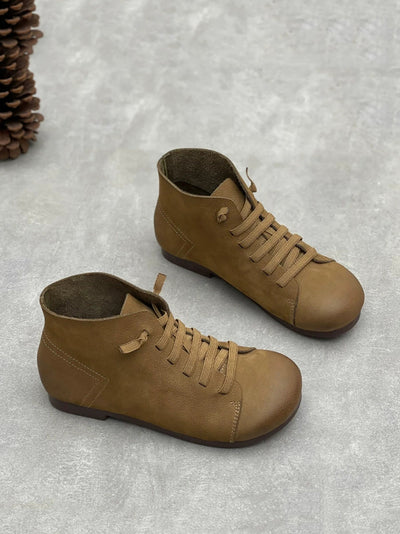 Women Winter Pure Color Genuine Leather Ankle Boots