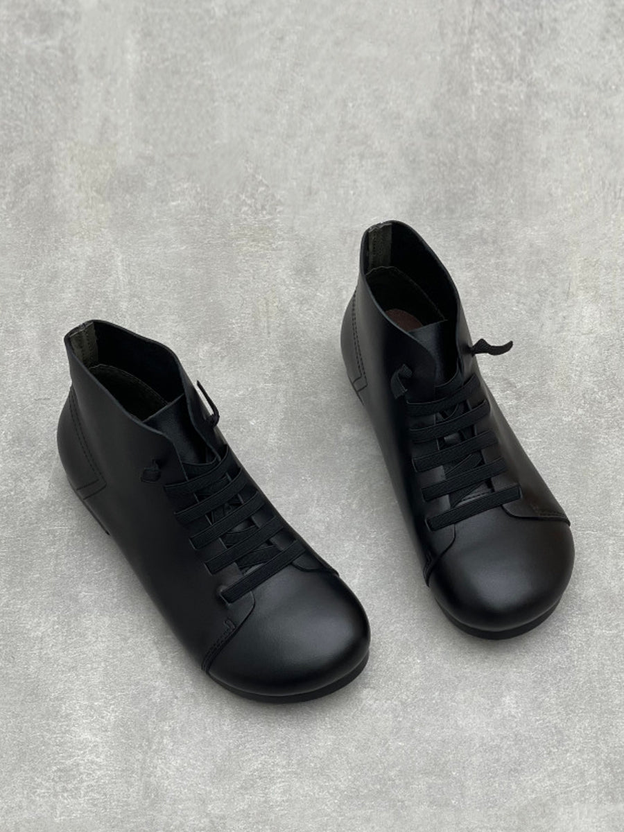 Women Winter Pure Color Genuine Leather Ankle Boots