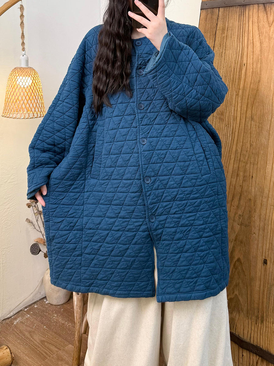 Women Autumn Retro Pure Color Padded Trench Coat