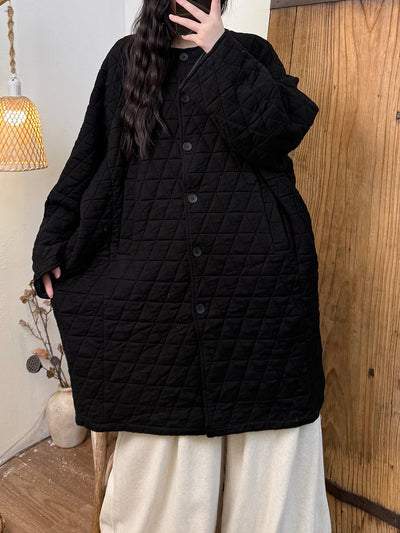 Women Autumn Retro Pure Color Padded Trench Coat