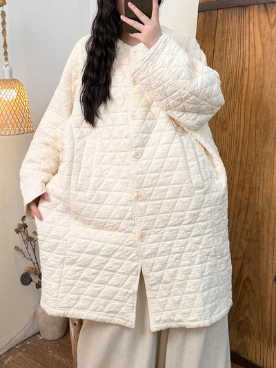 Women Autumn Retro Pure Color Padded Trench Coat