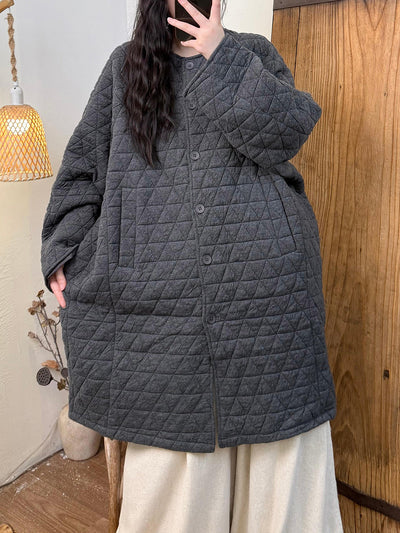 Women Autumn Retro Pure Color Padded Trench Coat