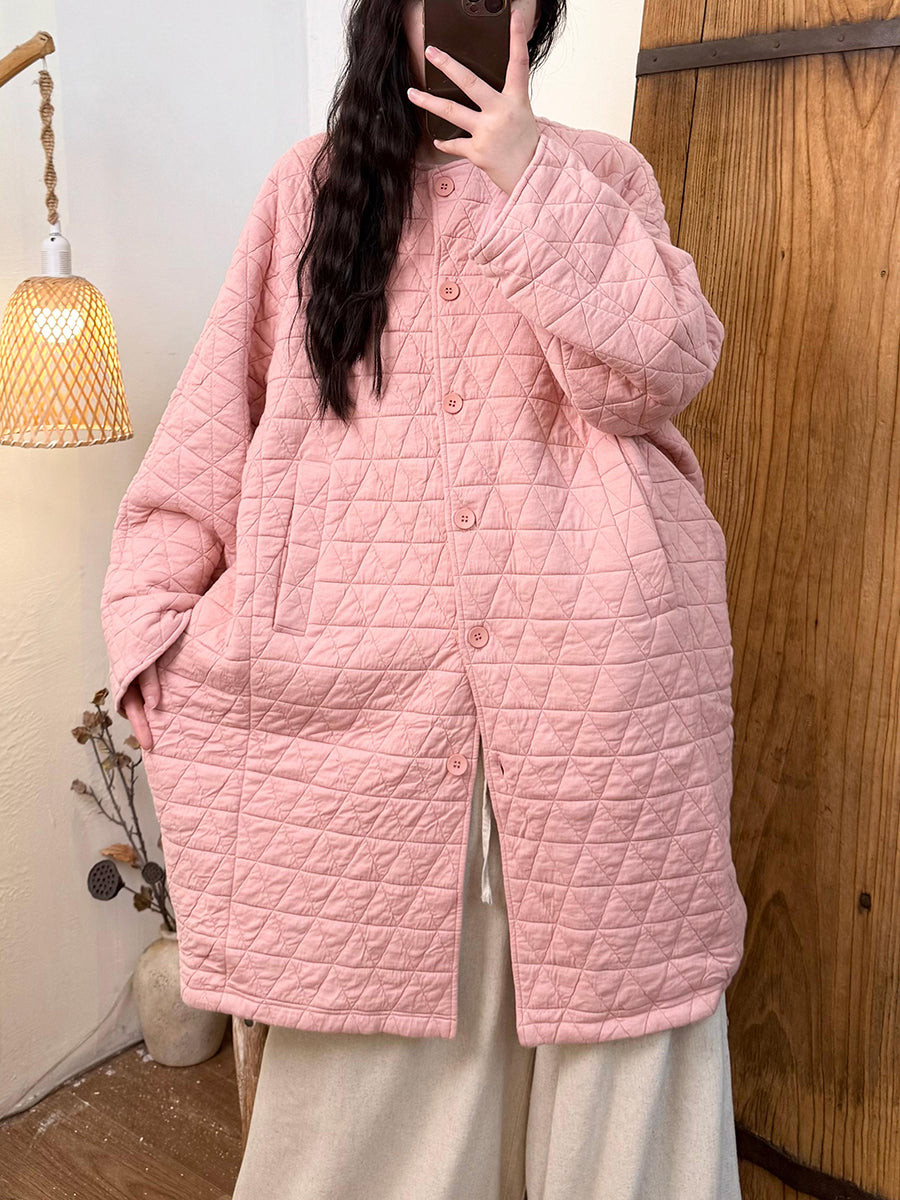 Women Autumn Retro Pure Color Padded Trench Coat