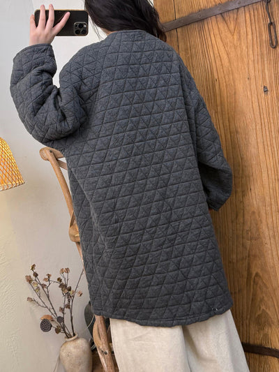 Women Autumn Retro Pure Color Padded Trench Coat