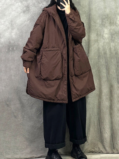 Women Winter Casual Pure Color Hooded Padded Coat