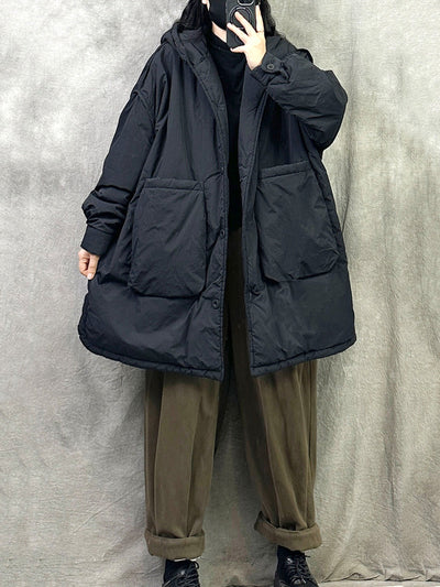 Women Winter Casual Pure Color Hooded Padded Coat