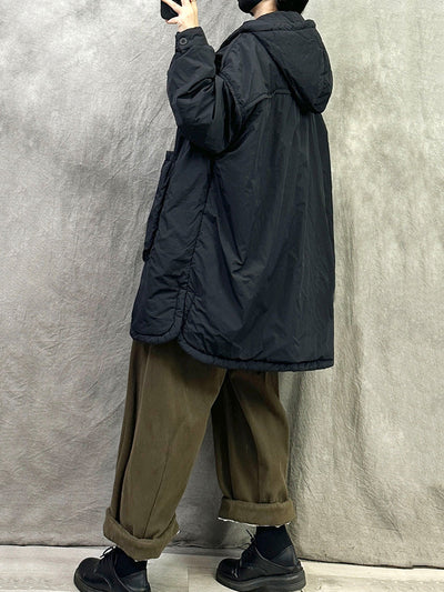 Women Winter Casual Pure Color Hooded Padded Coat