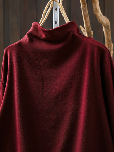 Women Autumn Casual Pure Color Half-Turtleneck Blouse