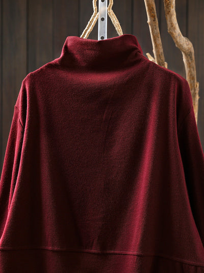 Women Autumn Casual Pure Color Half-Turtleneck Blouse