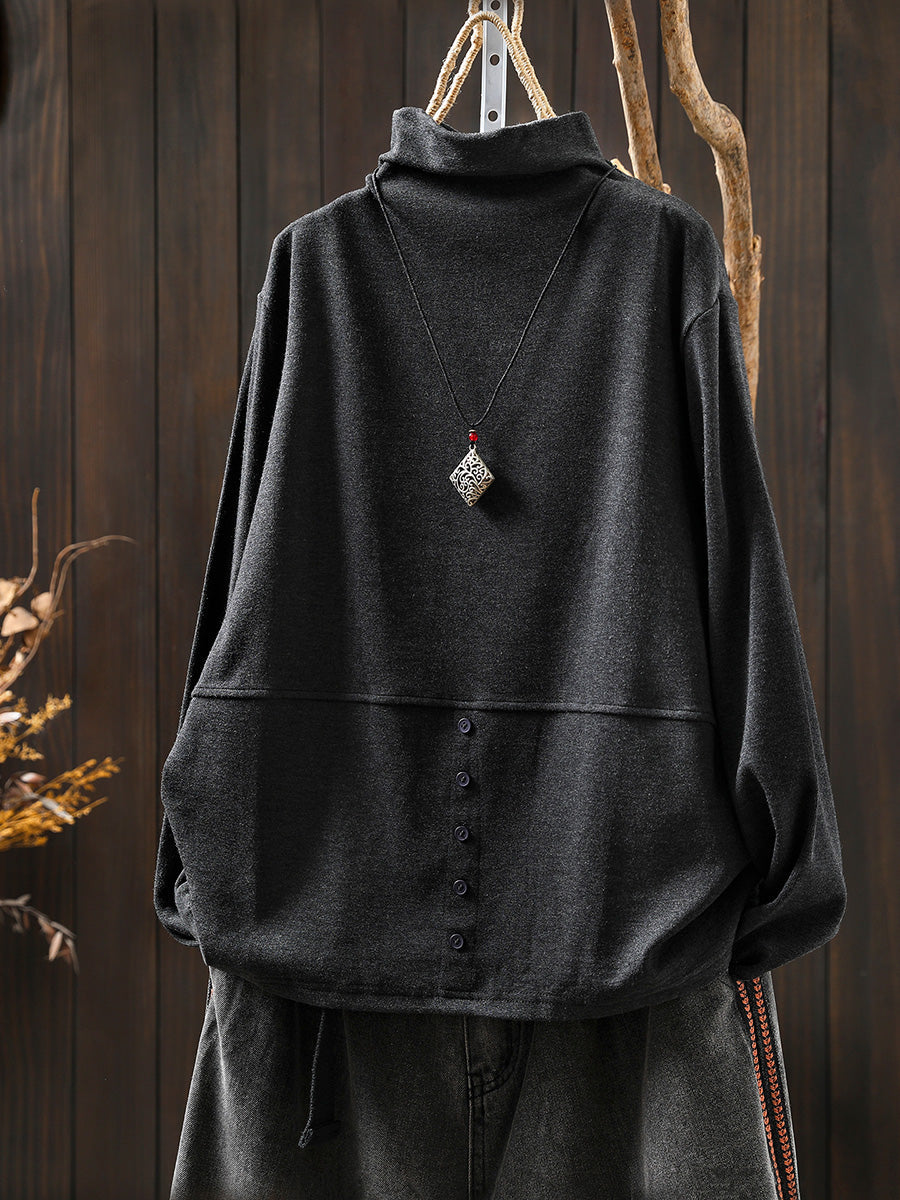 Women Autumn Casual Pure Color Half-Turtleneck Blouse