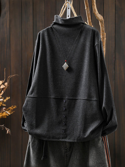 Women Autumn Casual Pure Color Half-Turtleneck Blouse