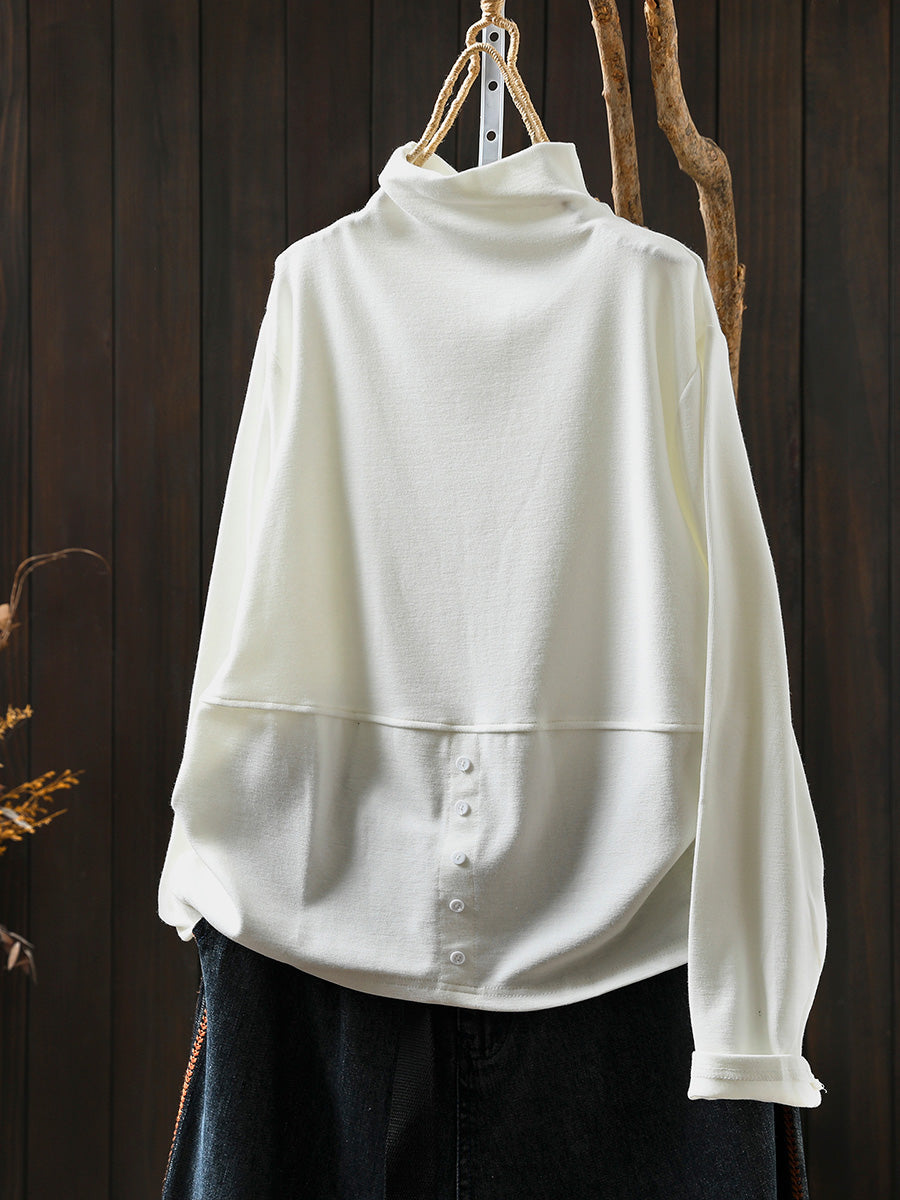 Women Autumn Casual Pure Color Half-Turtleneck Blouse