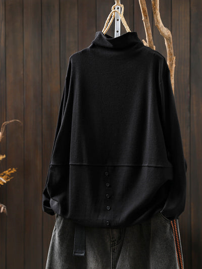 Women Autumn Casual Pure Color Half-Turtleneck Blouse