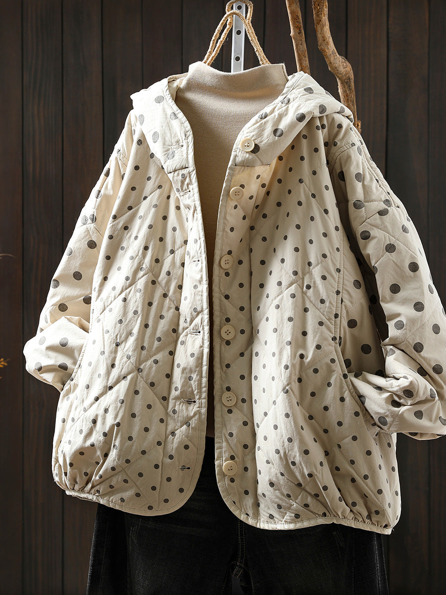 Women Autumn Artsy Dot Padded Hooded Jacket